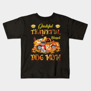 Black Chihuahua Pumpkin Thankful Grateful Blessed Dog Mom Kids T-Shirt